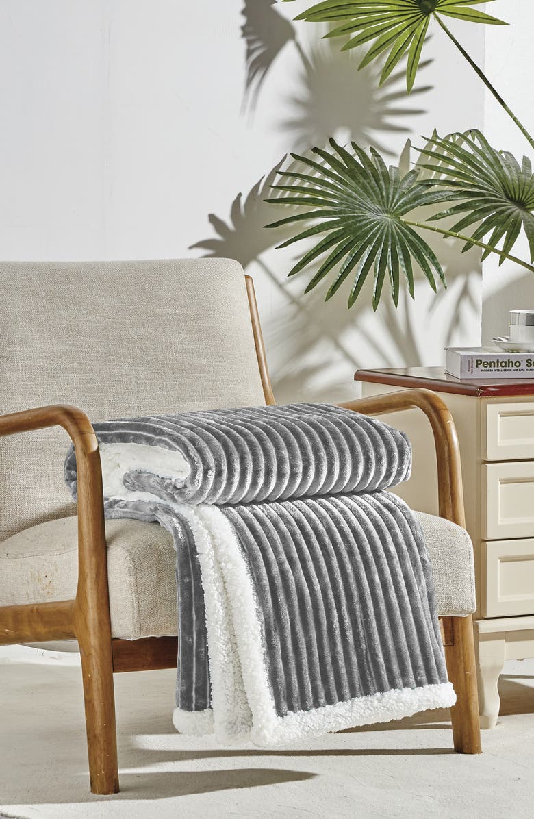 Luxury Home Corduroy Faux Shearling Throw Blanket, Alternate, color, Grey