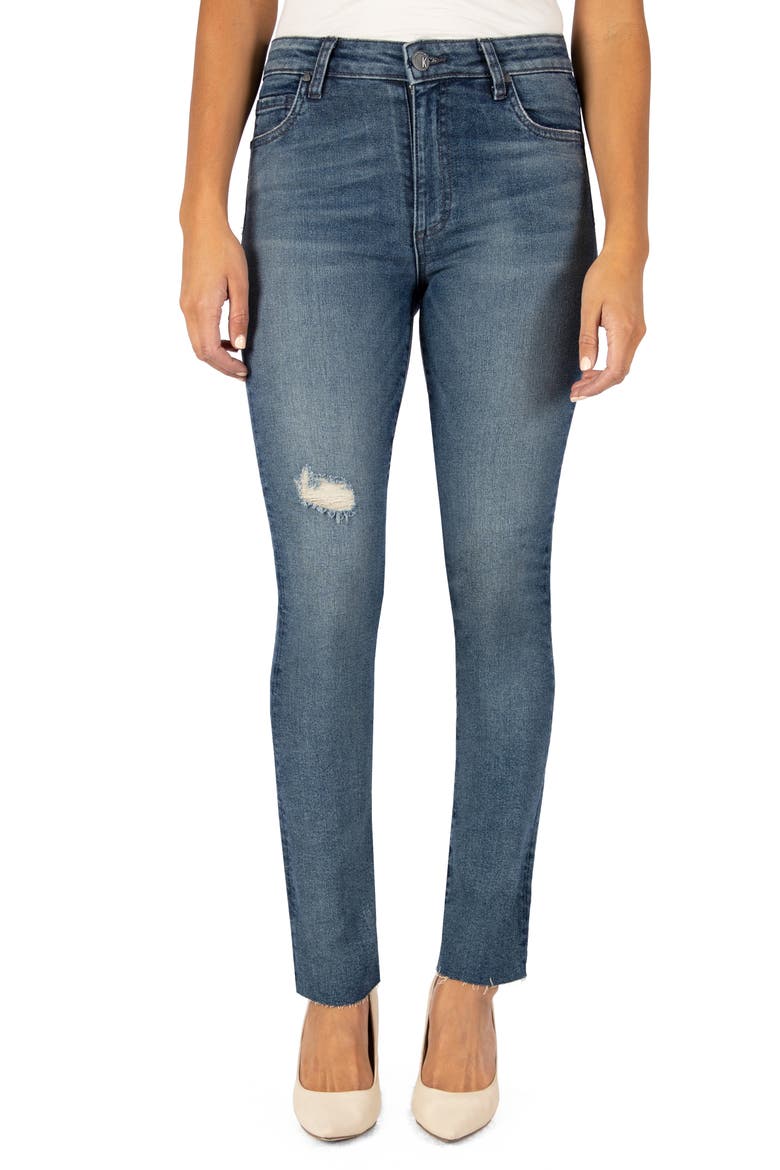 KUT from the Kloth Chrissie High Waist Raw Hem Slim Straight Leg Jeans, Main, color, OUTGOING