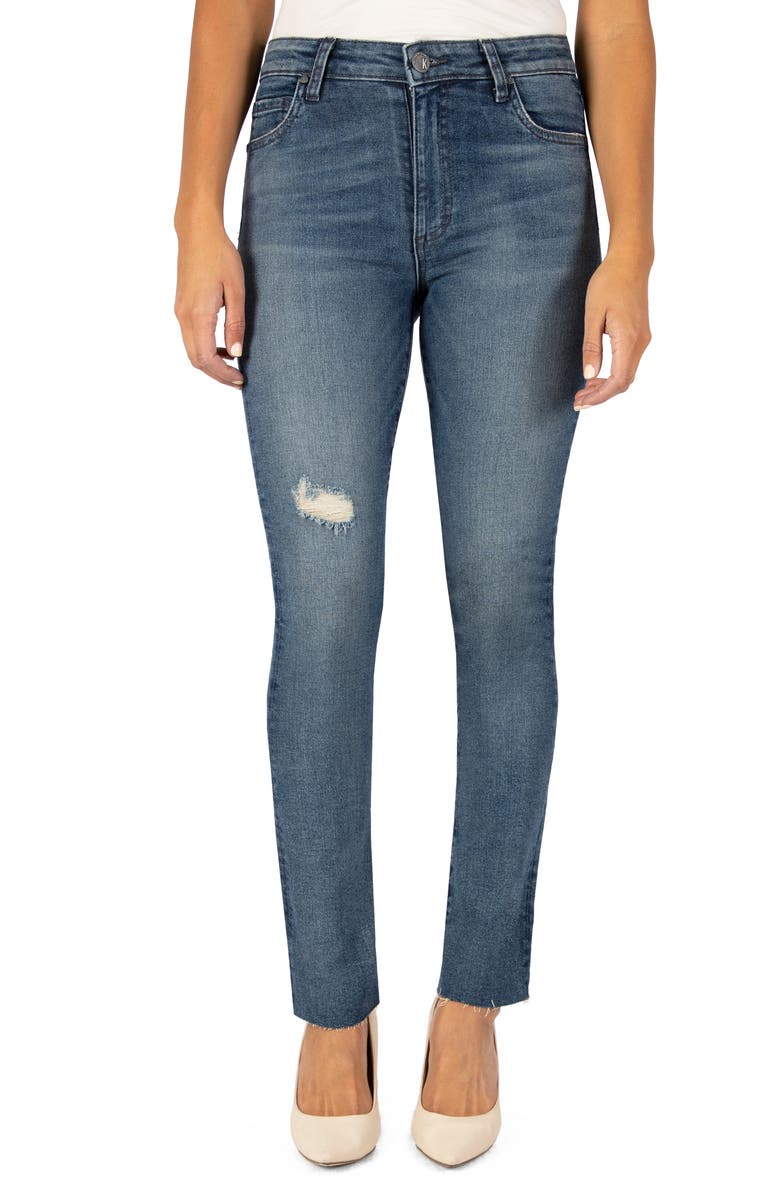 SWAT FAME KUT from the Kloth Chrissie High Waist Raw Hem Slim Straight Leg Jeans, Main, color,