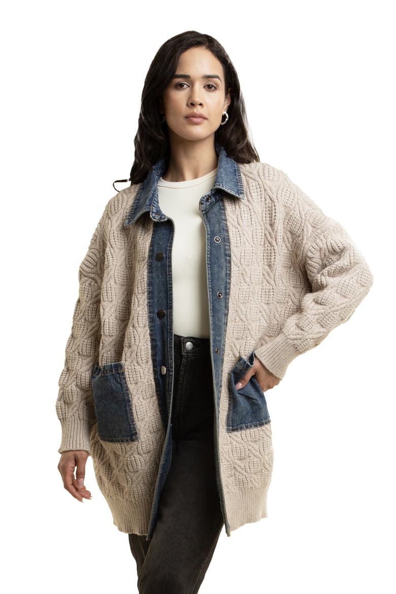 Mixed Media Longline Jacket, Alternate, color, BEIGE
