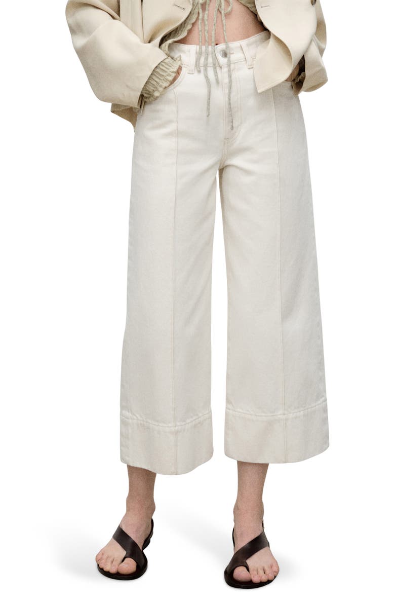 MANGO Seamed Crop Wide Leg Jeans, Main, color, Ecru