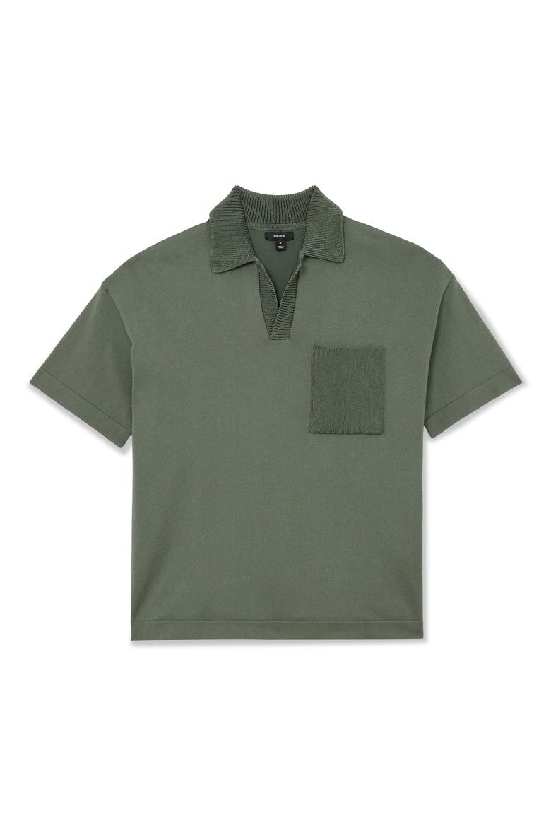 Warton Oversize Johnny Collar Pocket Polo, Alternate, color, STEEL GREEN