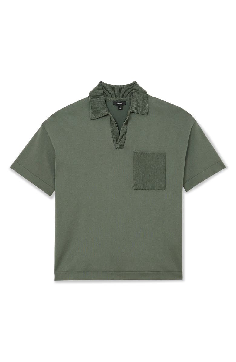 Reiss Warton Oversize Johnny Collar Pocket Polo, Alternate, color, Steel Green