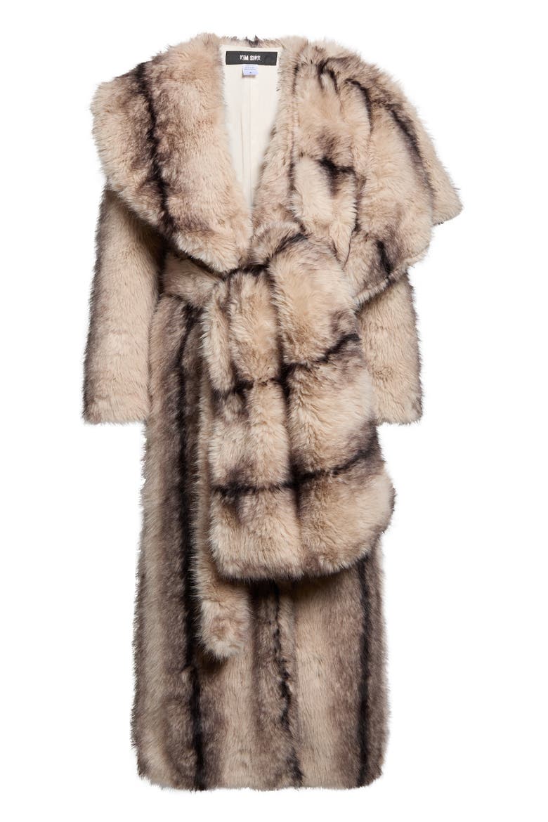 Maja Stripe Faux Fur Coat, Alternate, color, TAUPE