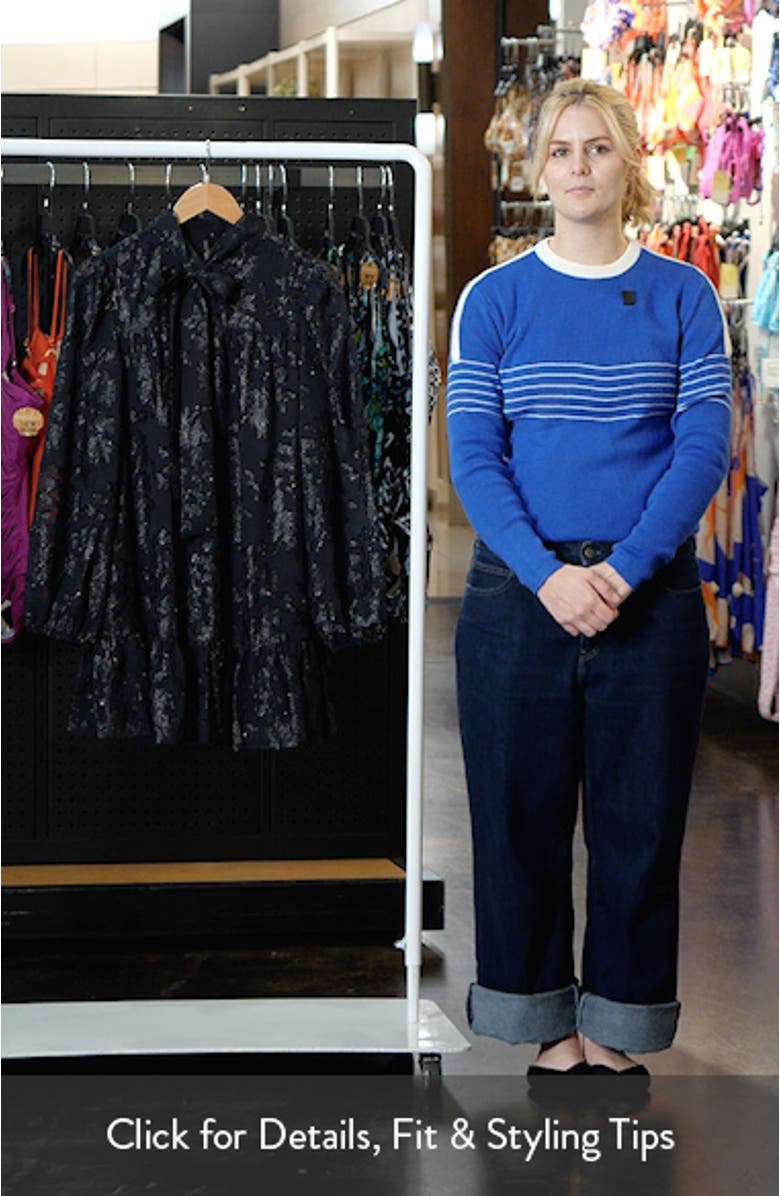 Metallic Floral Jacquard Long Sleeve Shift Minidress, sales video thumbnail