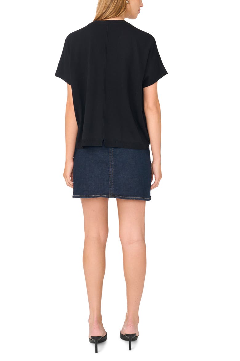 V-Neck Short Sleeve Boxy Sweater, Alternate, color, RICH BLACK