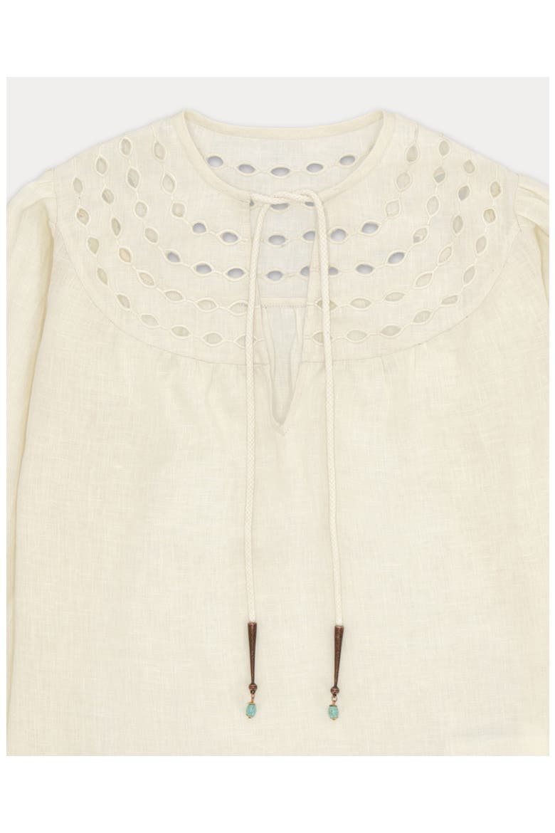 Angele Embroidered Circular Collar Linen Blouse, Alternate, color, White