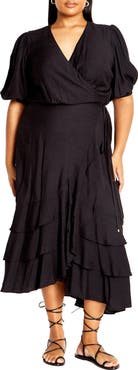 City Chic Bea Wrap Front Tiered Dress
