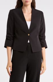 Gemma + Jane Ruched Sleeve One-Button Blazer