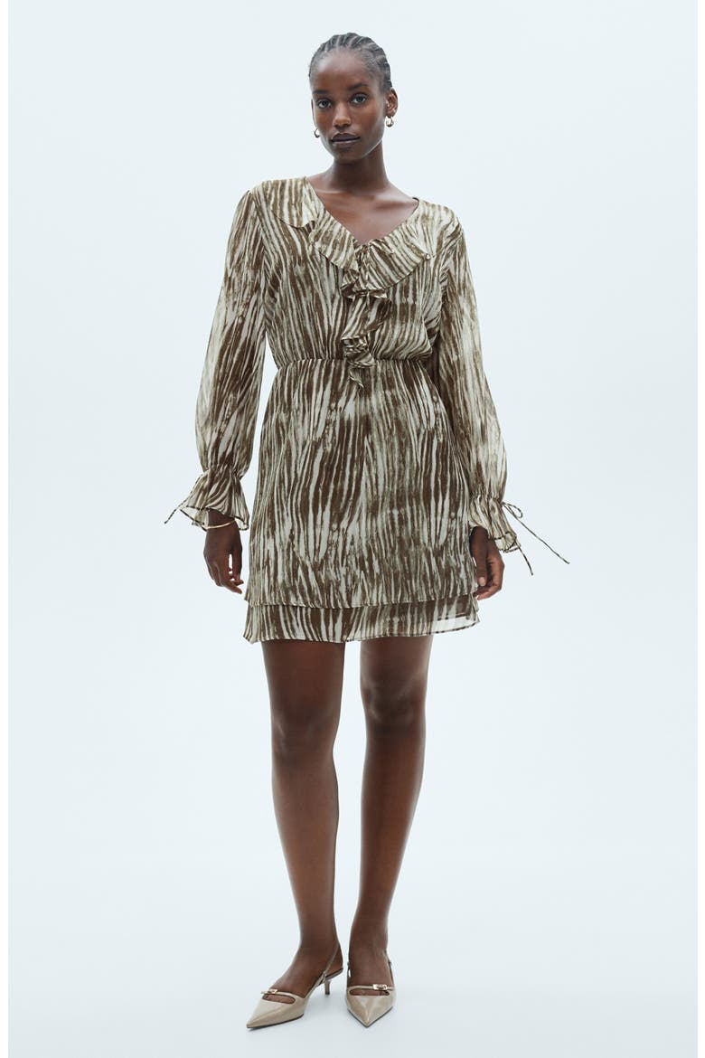 Ruffle Print Long Sleeve Minidress, Alternate, color, GREEN