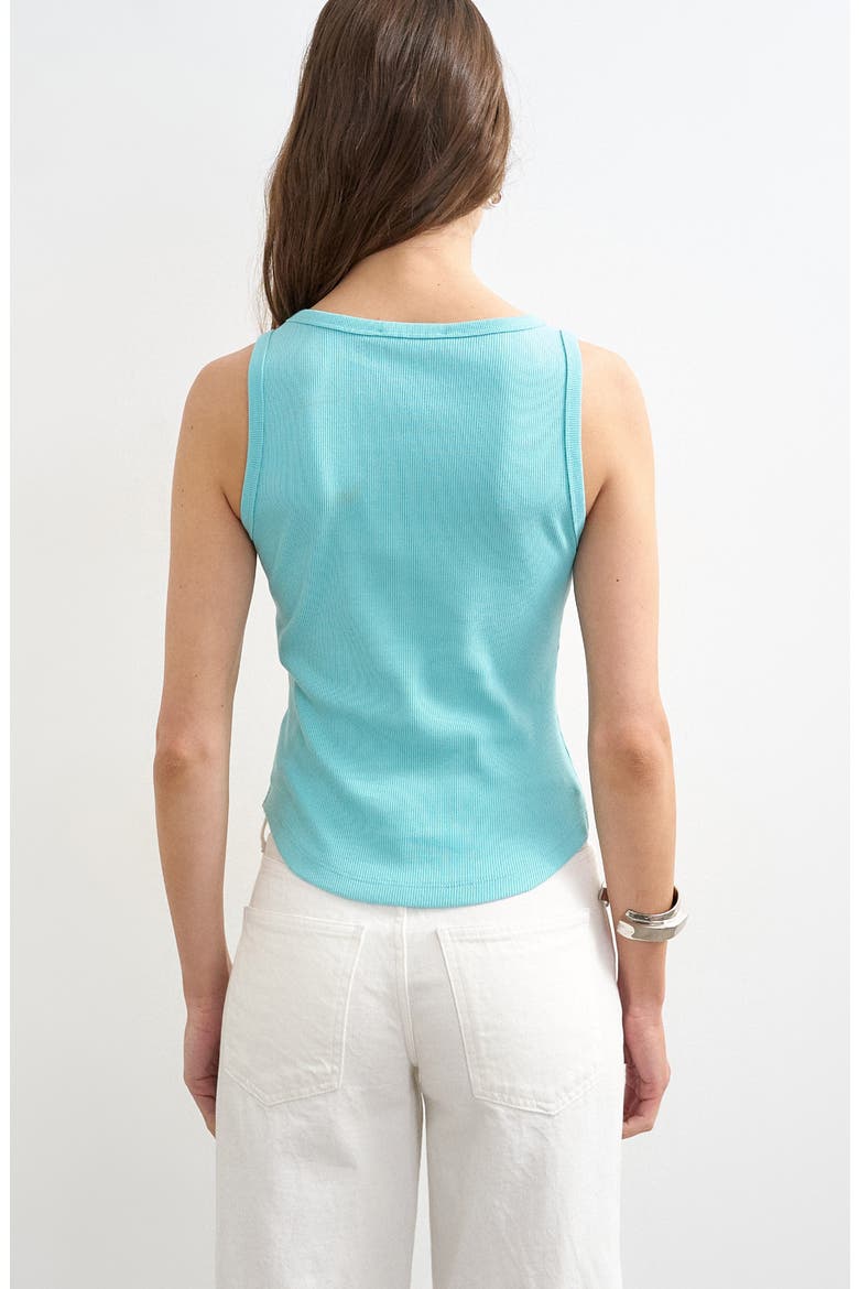 Rib Curved Hem Stretch Cotton Tank, Alternate, color, TURQUOISE