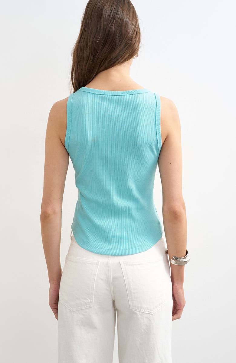 Topshop Rib Curved Hem Stretch Cotton Tank, Alternate, color, Turquoise