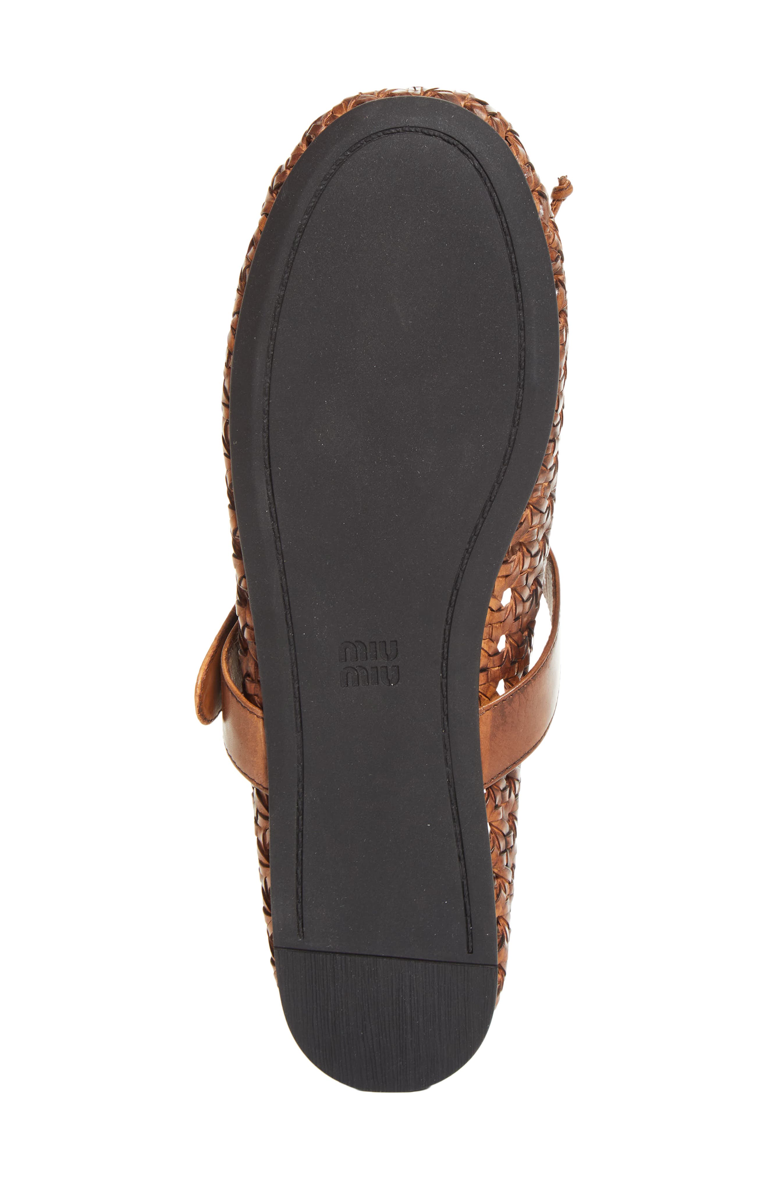 Miu Miu Woven Leather Mary Jane Flat, Alternate, color, Cognac