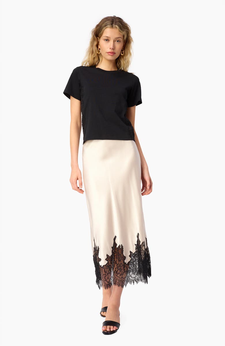 CAMI NYC Vivienne Floral Lace Panel Stretch Silk Midi Skirt, Alternate, color, 