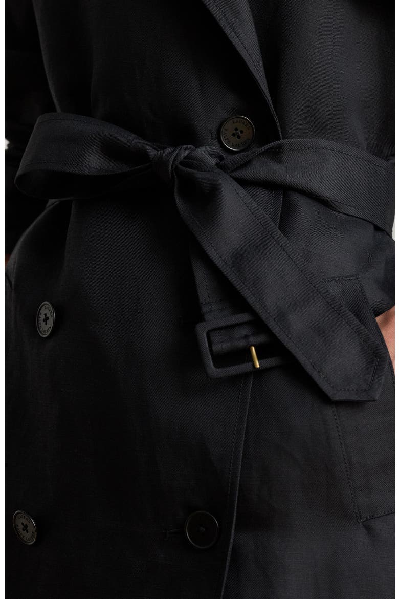 Drapey Linen Blend Trench Coat, Alternate, color, BLACK
