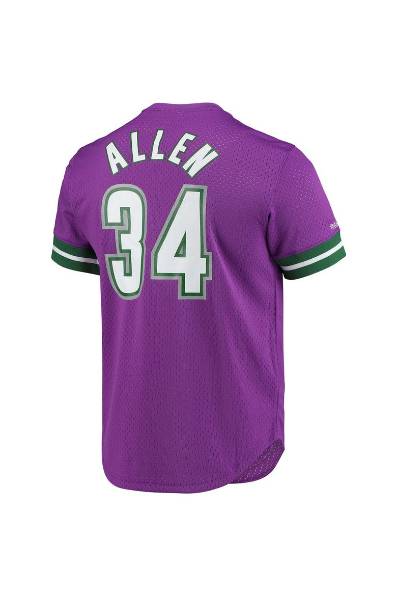 Men's Mitchell & Ness Ray Allen Purple Milwaukee Bucks 2000 Mesh Name & Number T-Shirt, Alternate, color, Purple