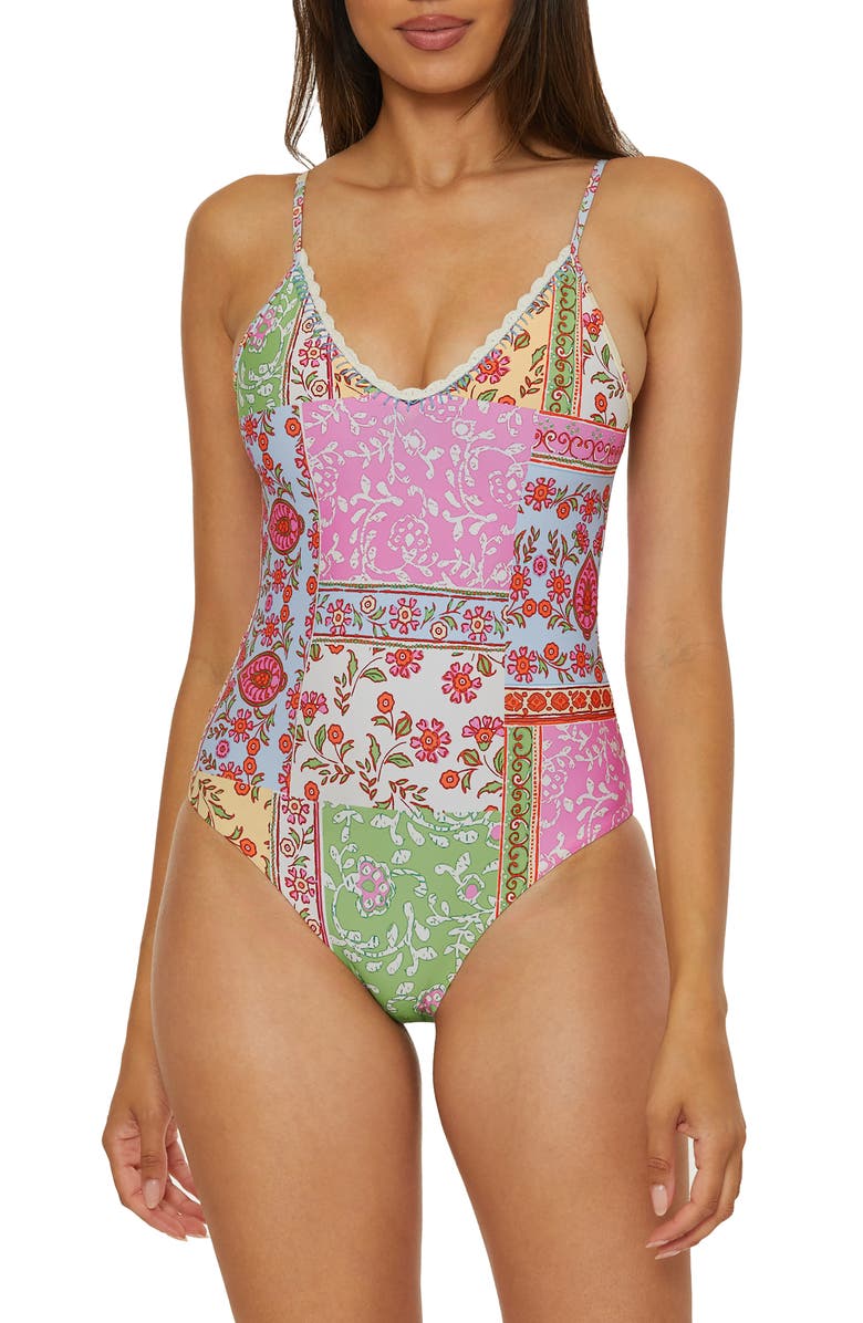 Lucky Brand Seville Crochet Trim One-Piece Swimsuit, Main, color, 