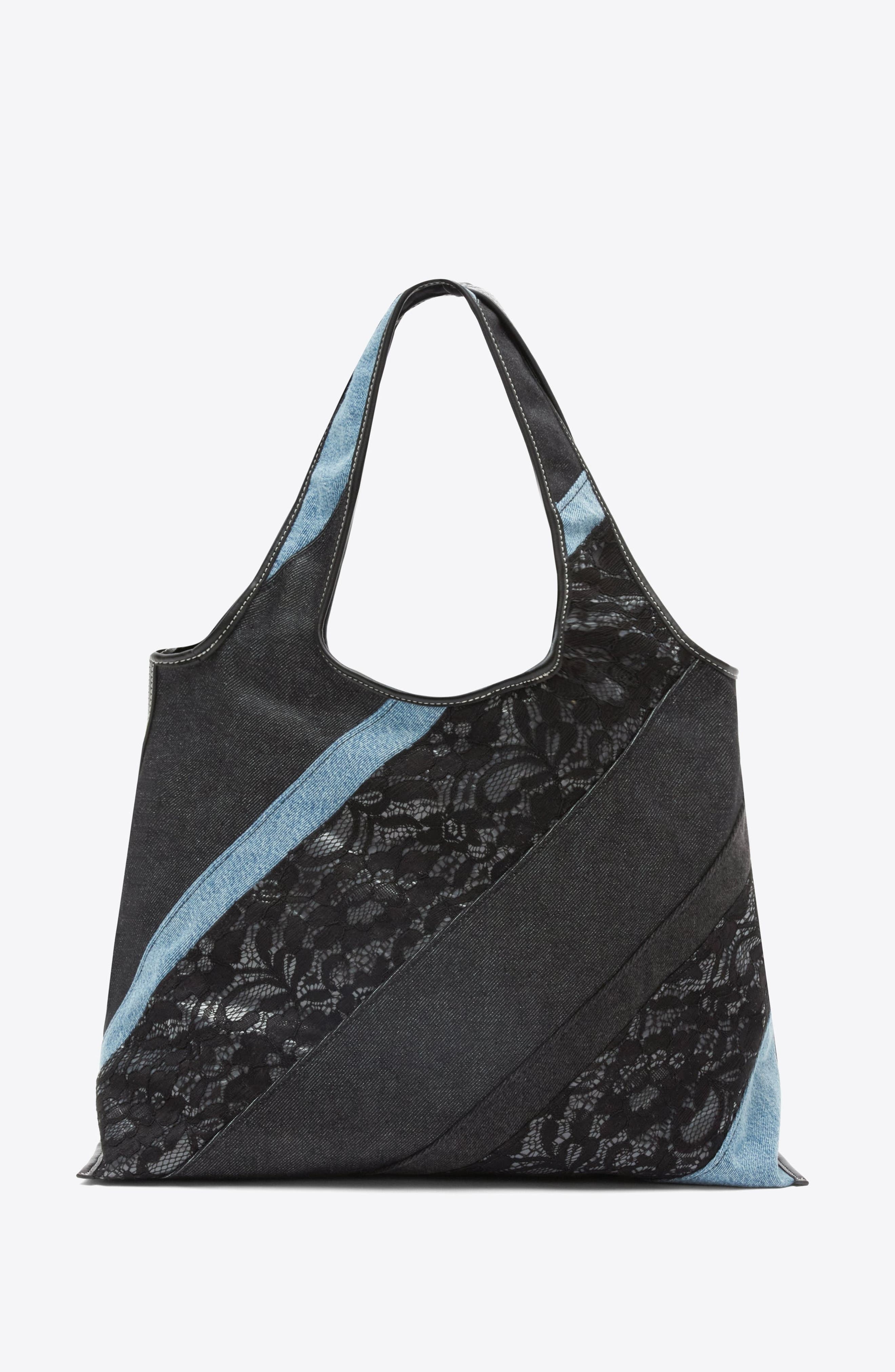 Lace Patchwork Denim Market Tote, Alternate, color, Black Multi