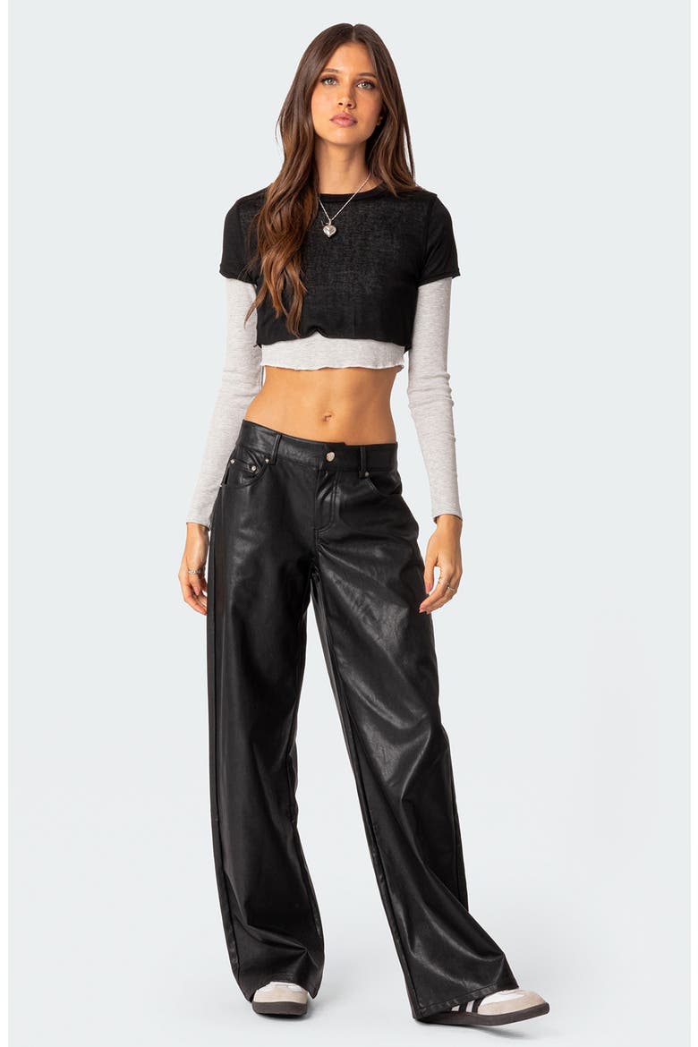 Crop Layered T-Shirt, Alternate, color, BLACK-AND-GRAY