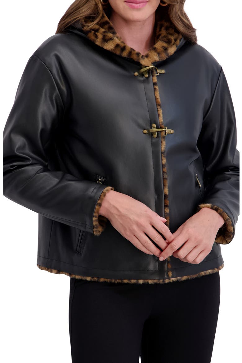 Faux Fur Lined Faux Leather Hooded Jacket, Main, color, BLACK