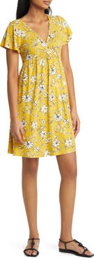 Loveappella Floral Tie Back Surplice V-Neck Knit Minidress