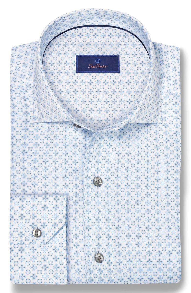 David Donahue Neat Medallion Print Cotton Button-Up Shirt, Alternate, color, White/ Sky