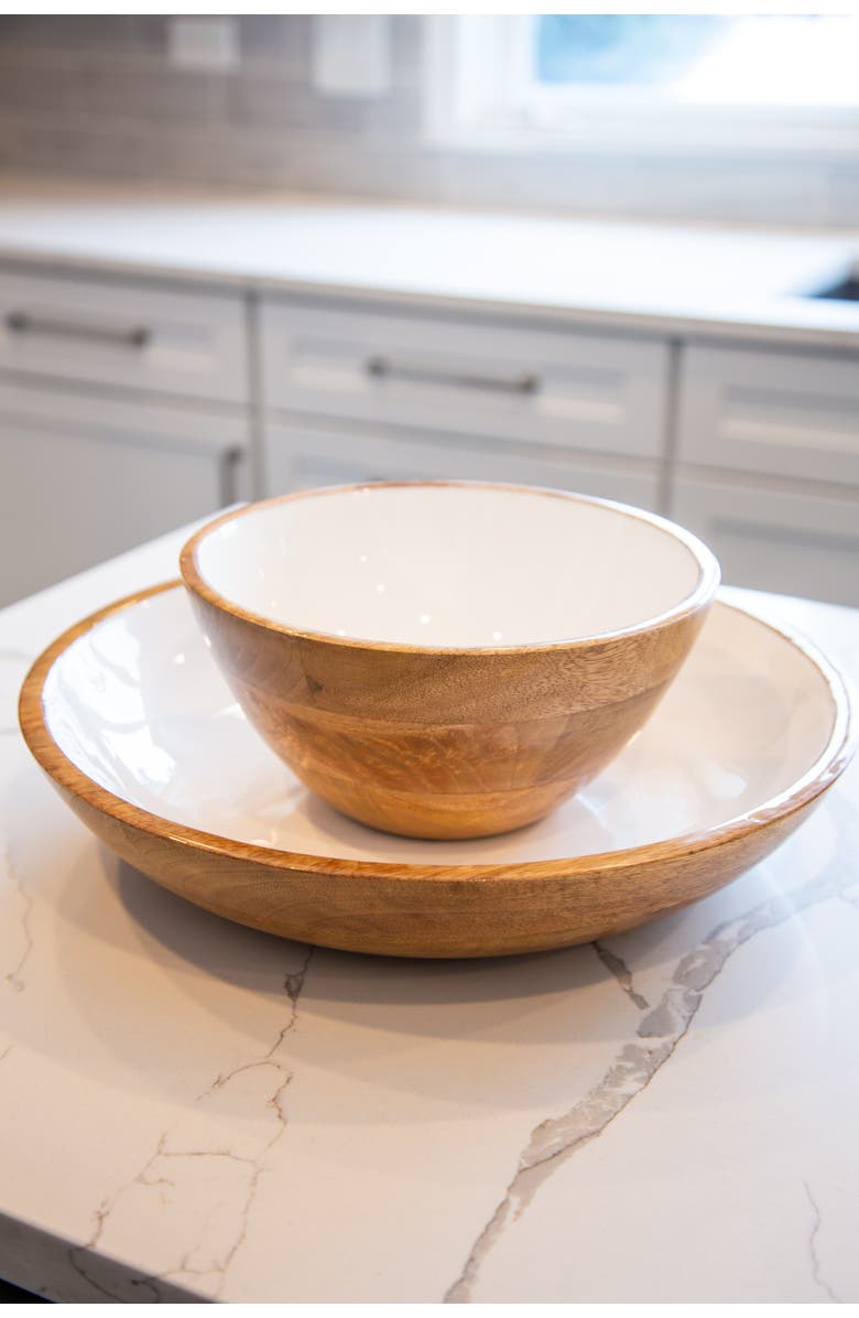 Jeanne Fitz Wood + White Collection Mango Wood Serving Bowl, Medium, Alternate, color, White, Brown