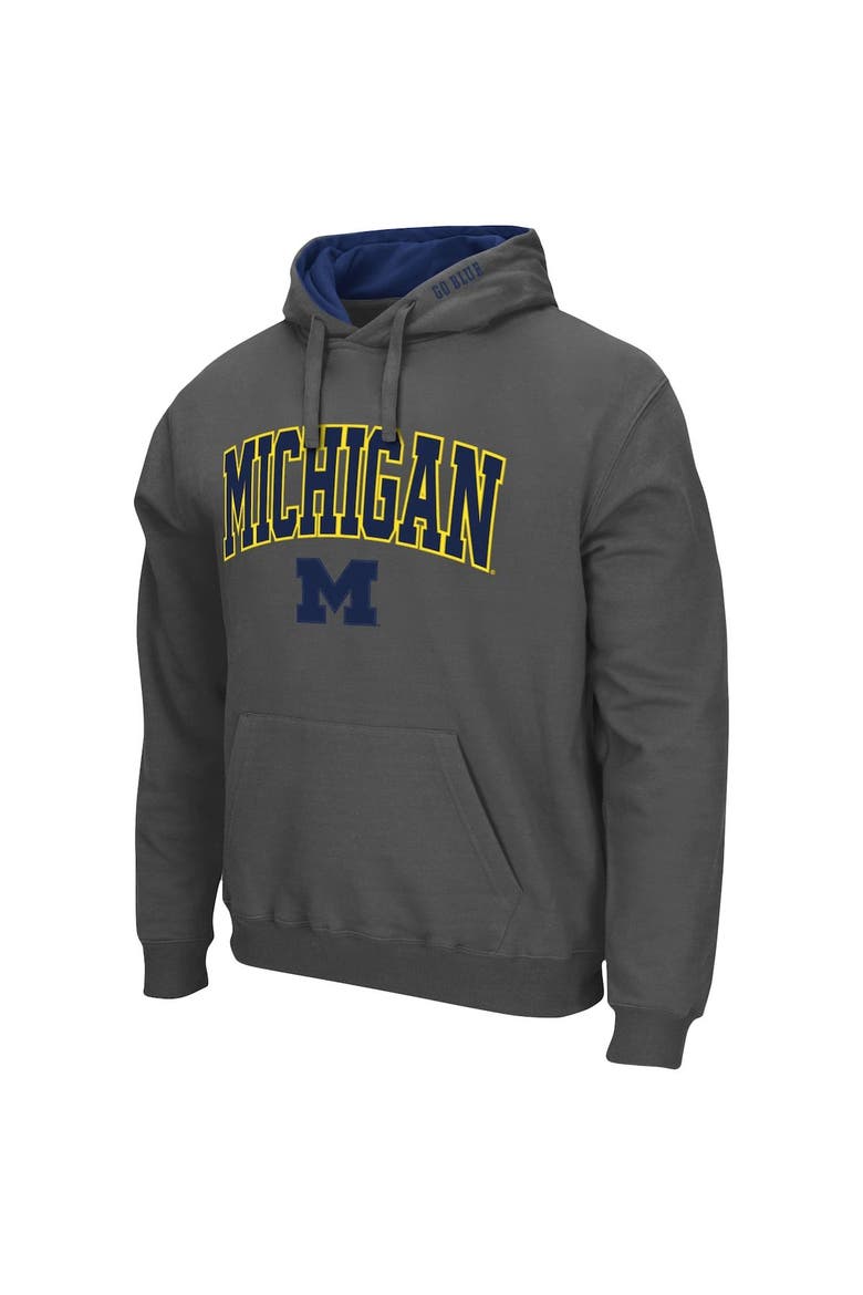 Men's Colosseum Charcoal Michigan Wolverines Arch & Logo 3.0 Pullover Hoodie, Alternate, color, Charcoal
