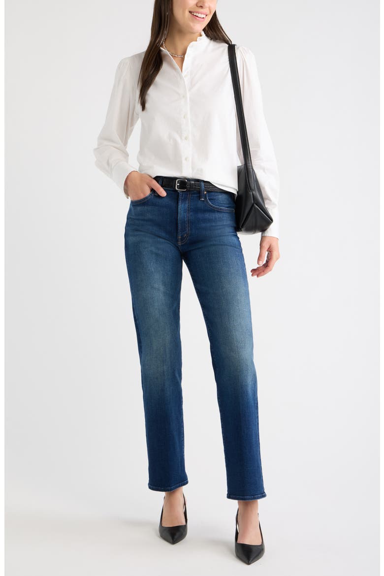 Ruffle Collar Button-Up Shirt, Alternate, color, WHITE