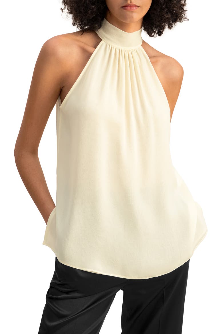 Women's Silk Georgette Halter Neck Top, Main, color, Lily white