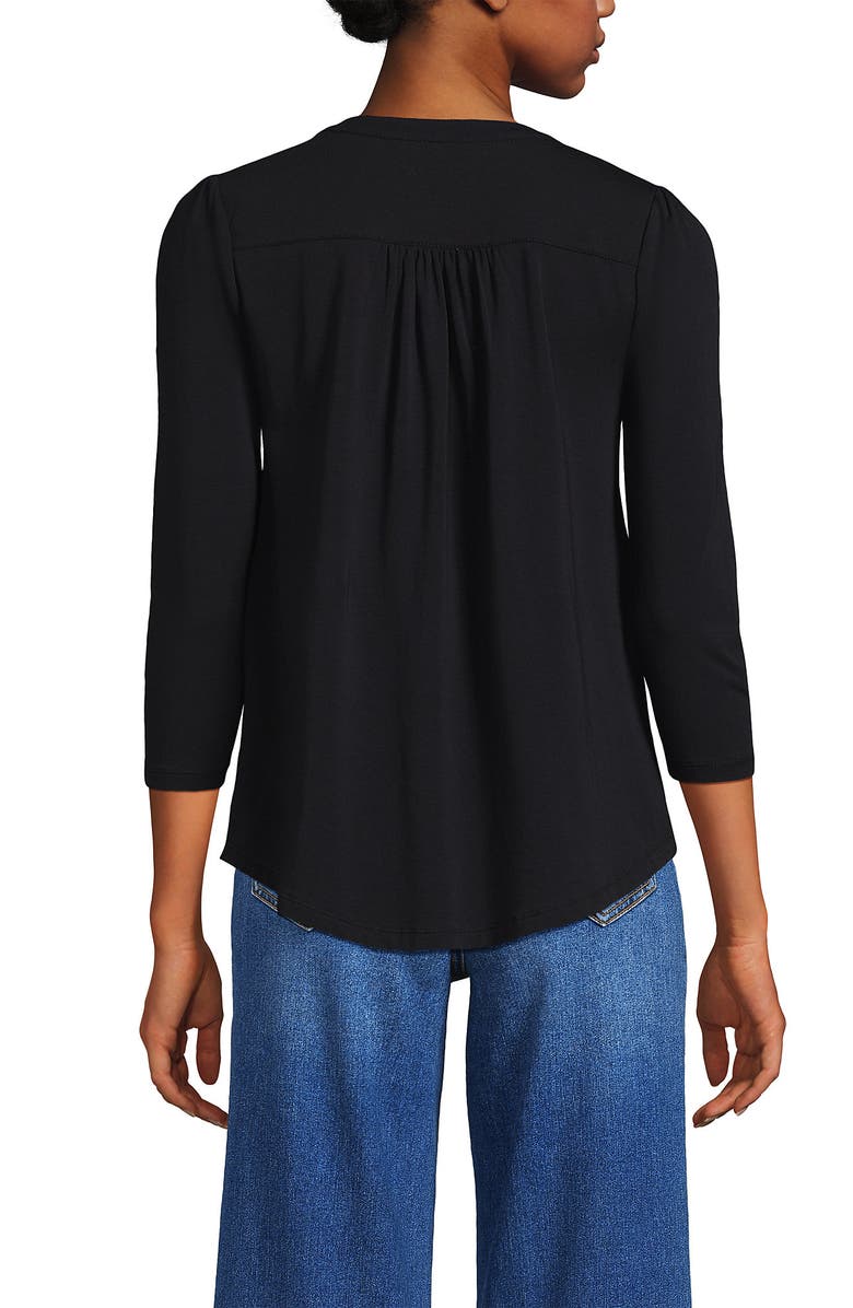 Lands' End 3/4 Sleeve Lightweight Jersey Embellished Top, Alternate, color, Black