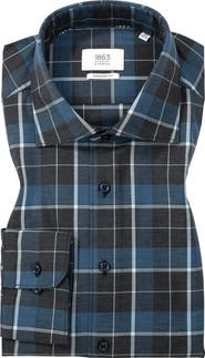 1863 by Eterna Modern Fit Plaid Non-Iron Cotton Twill Dress Shirt