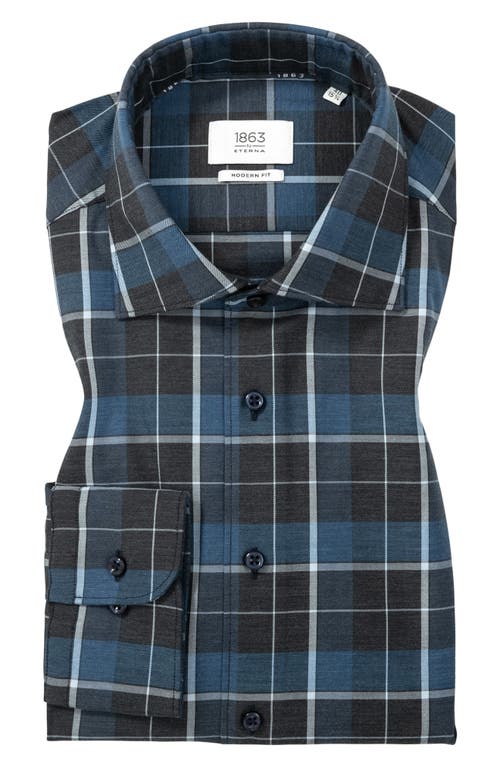 1863 By Eterna Modern Fit Plaid Non-iron Cotton Twill Dress Shirt In Blue
