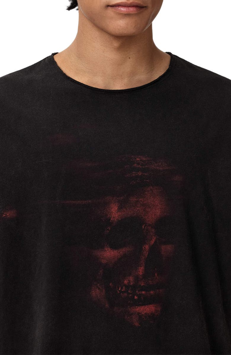 John Varvatos Bleached Skull Raw Edge Organic Cotton T-Shirt, Alternate, color, Black