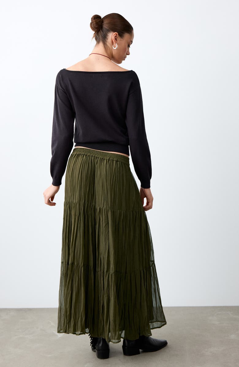 MANGO TEEN Tiered Maxi Skirt, Alternate, color, Khaki Green