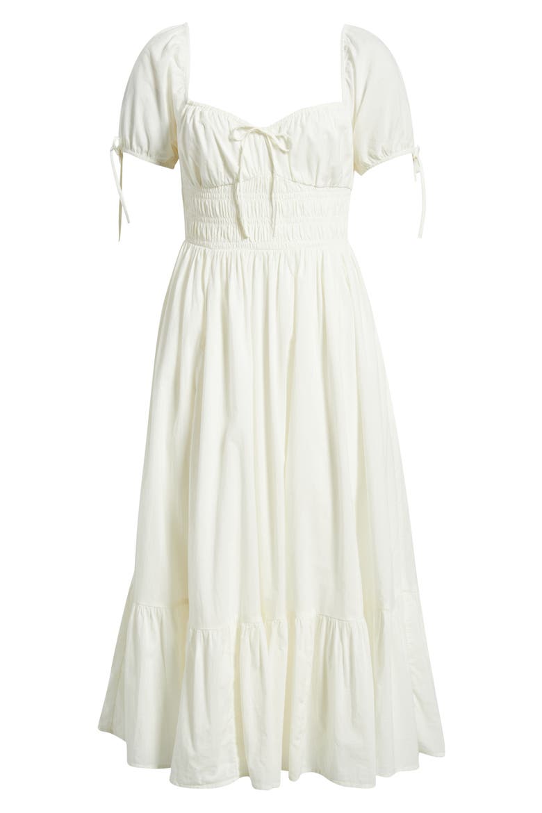 Puff Sleeve Cotton Midi Dress, Alternate, color, IVORY