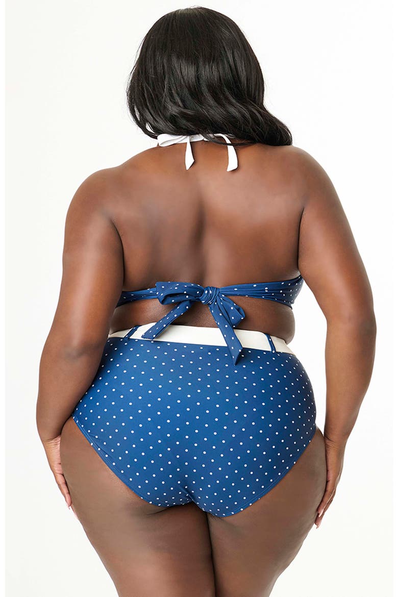 Plus Size Bow Halter Swim Top, Alternate, color, Navy White Dots