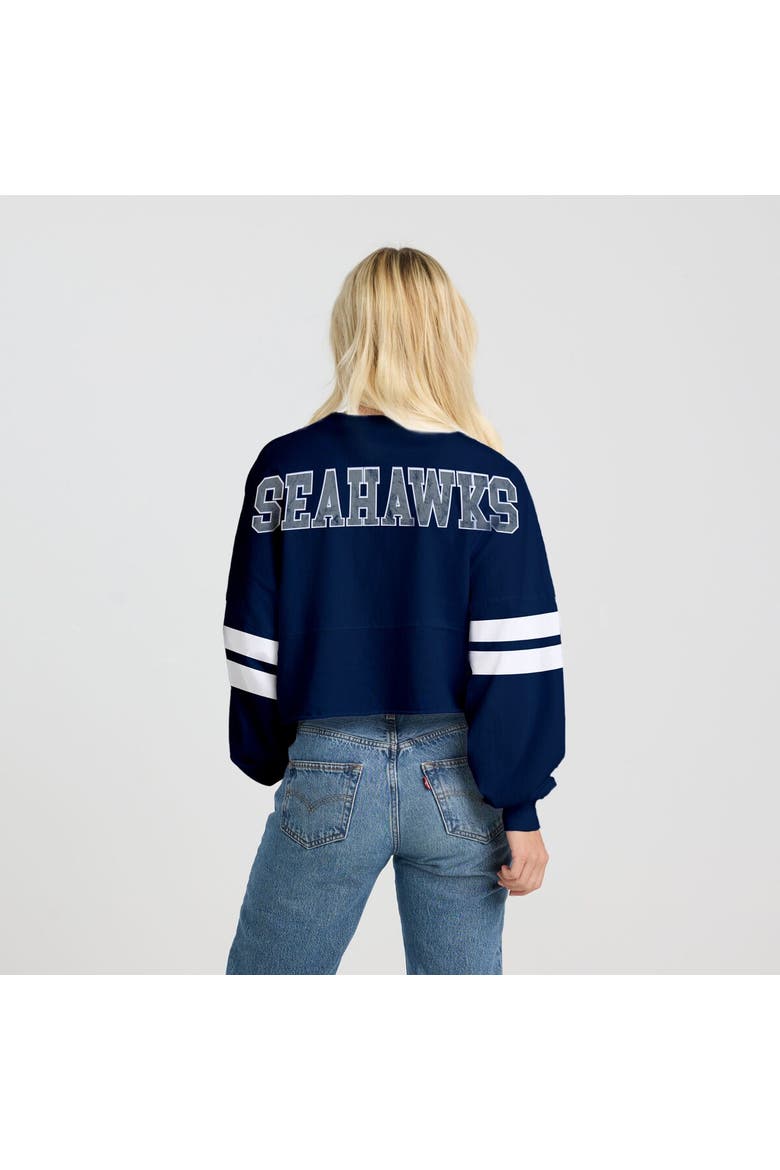 Women's Spirit Jersey  College Navy Seattle Seahawks Oversized Cropped Stripe Long Sleeve T-Shirt, Alternate, color, College Navy