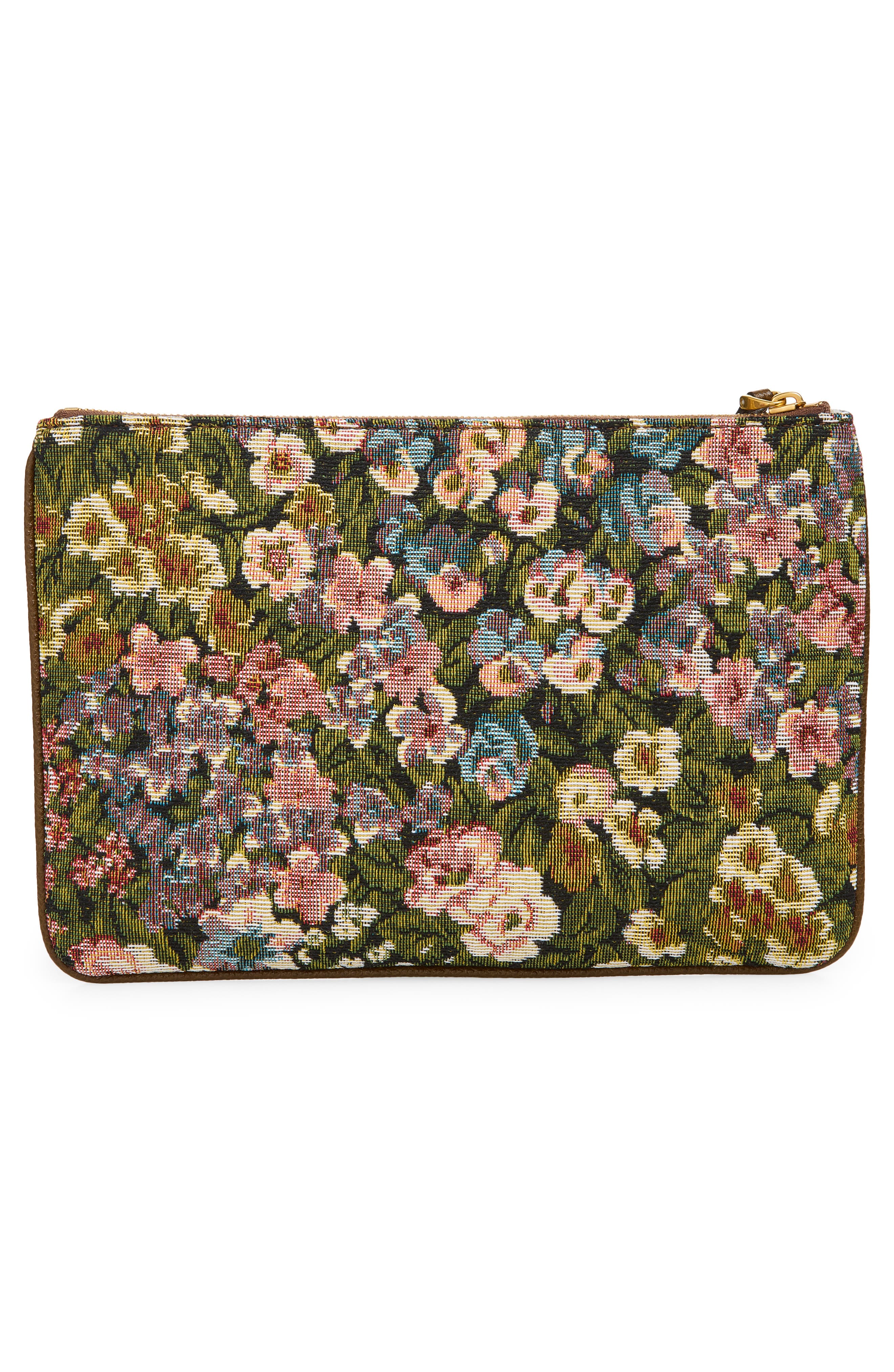Valentino Garavani Medium VLOGO Floral Jacquard Pouch, Alternate, color, Brown Multi