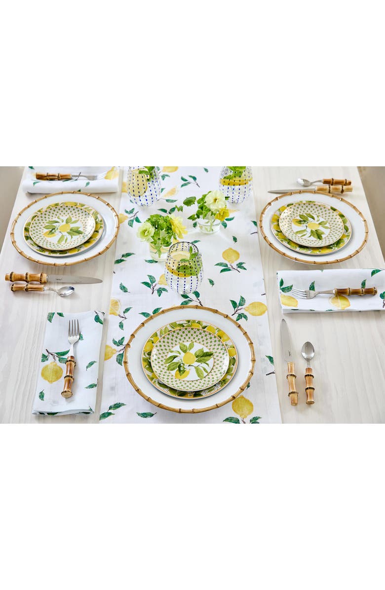 Solino Home Linen Table Runner - Botanical Lemon, Alternate, color, Botanical Lemon/White