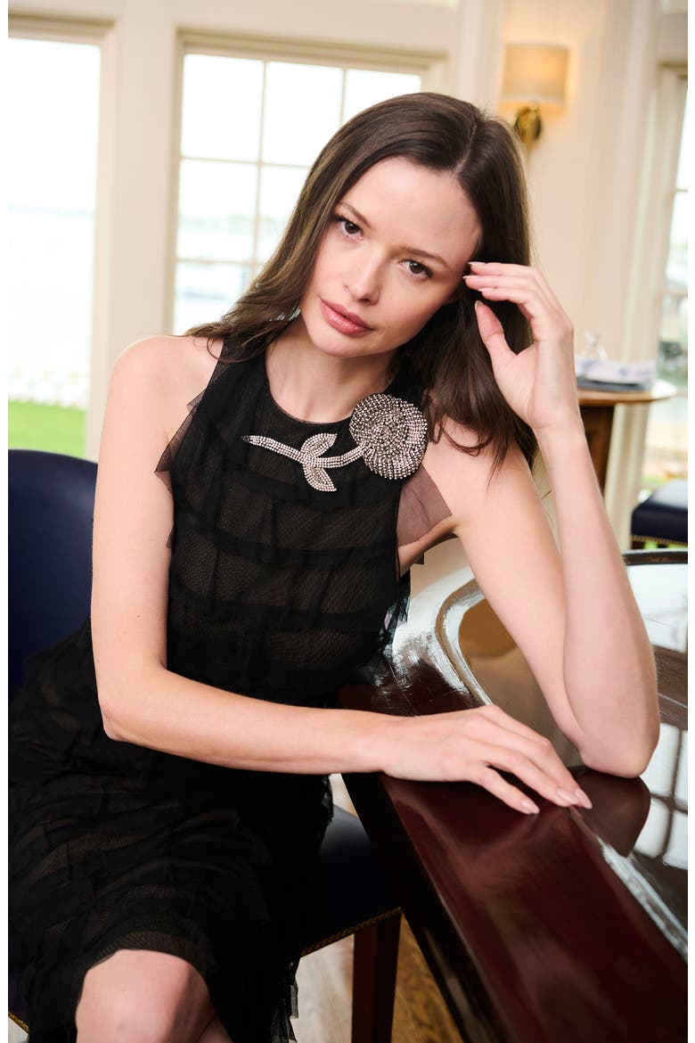 Spanish Tiered Tulle Cocktail Midi Dress, Alternate, color, BLACK