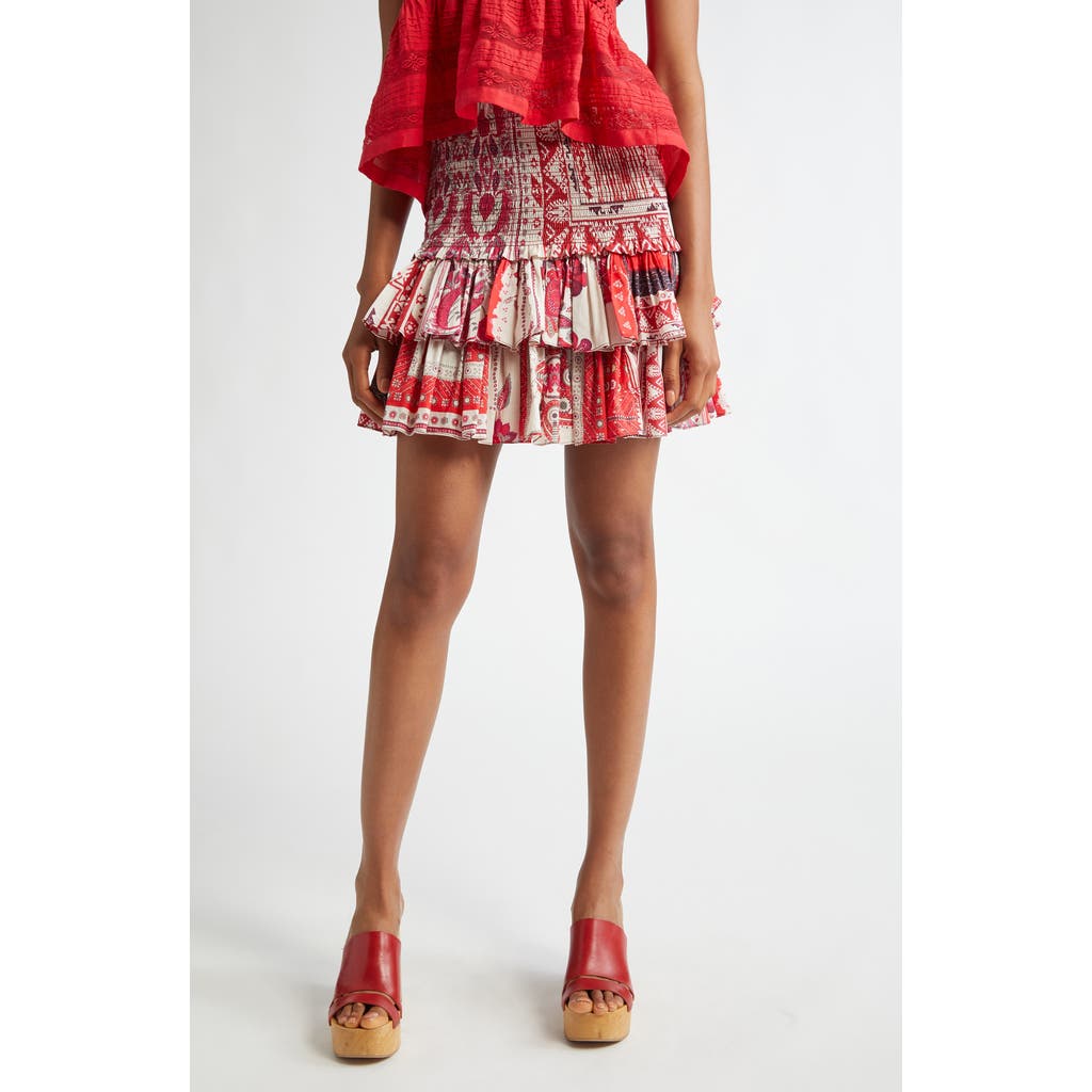 Isabel Marant Étoile Naomi Smocked Tiered Ruffle Miniskirt In Red
