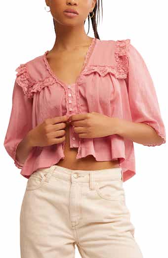 Free People Luna Ruffle Semisheer Cotton Blend Top