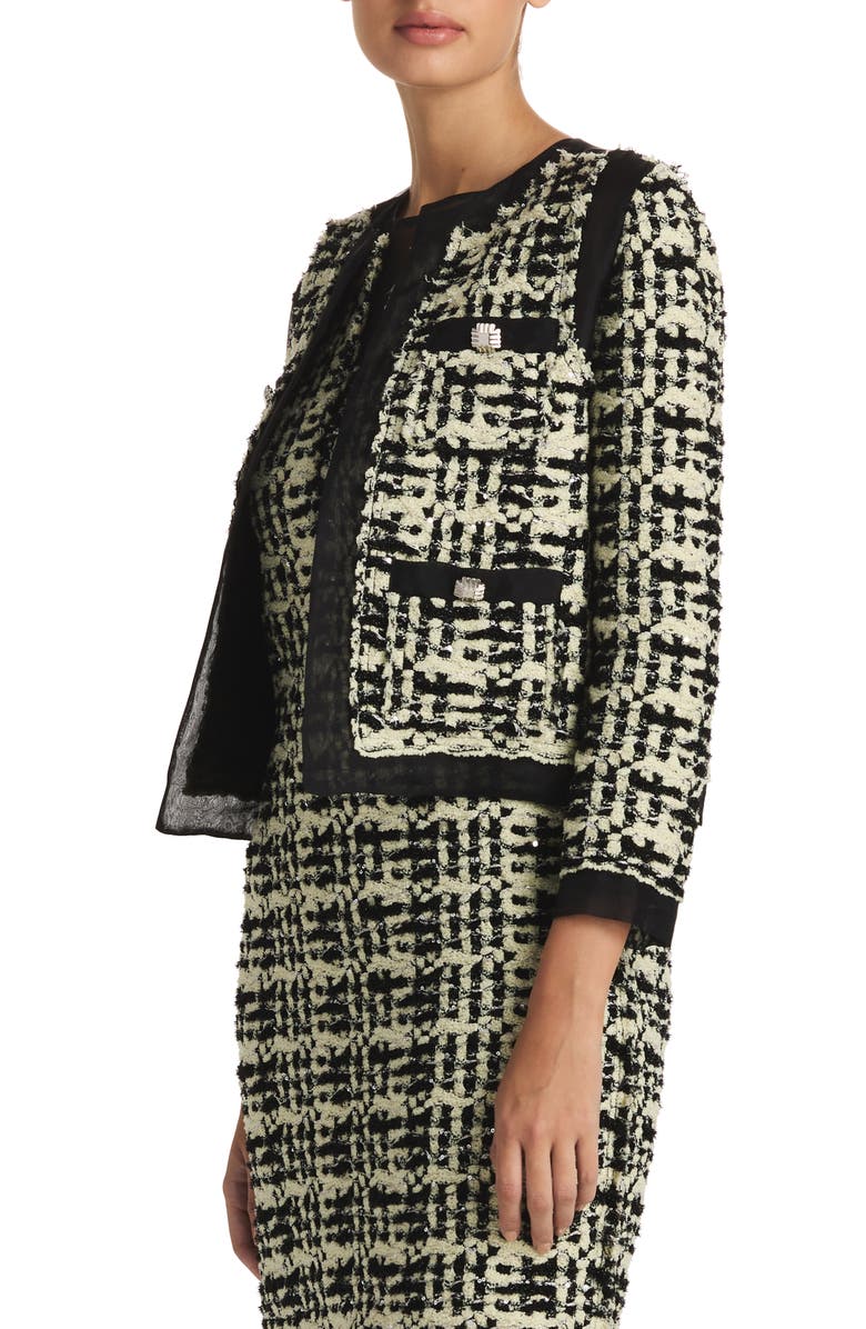 St. John Evening Sequin Plaid Tweed Knit Short Jacket, Alternate, color, 