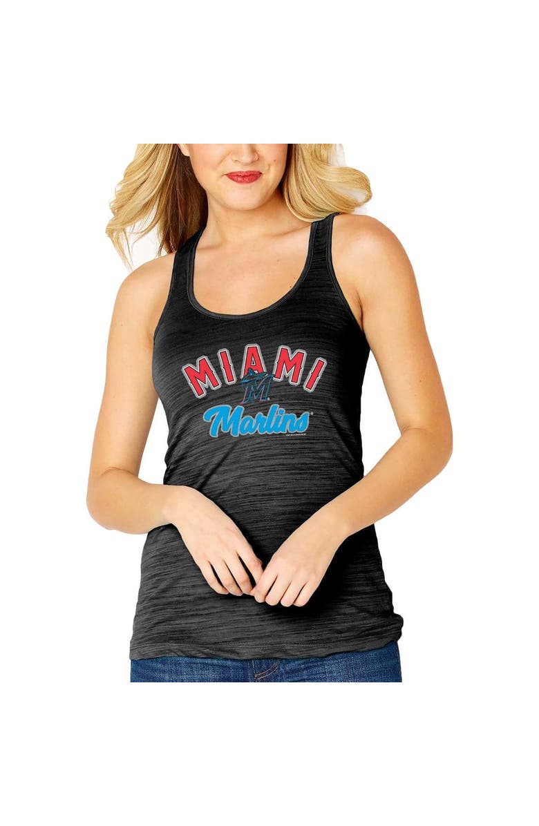 SOFT AS A GRAPE Women's Soft as a Grape Black Miami Marlins Multi-Count Tri-Blend Tank Top, Alternate, color,
