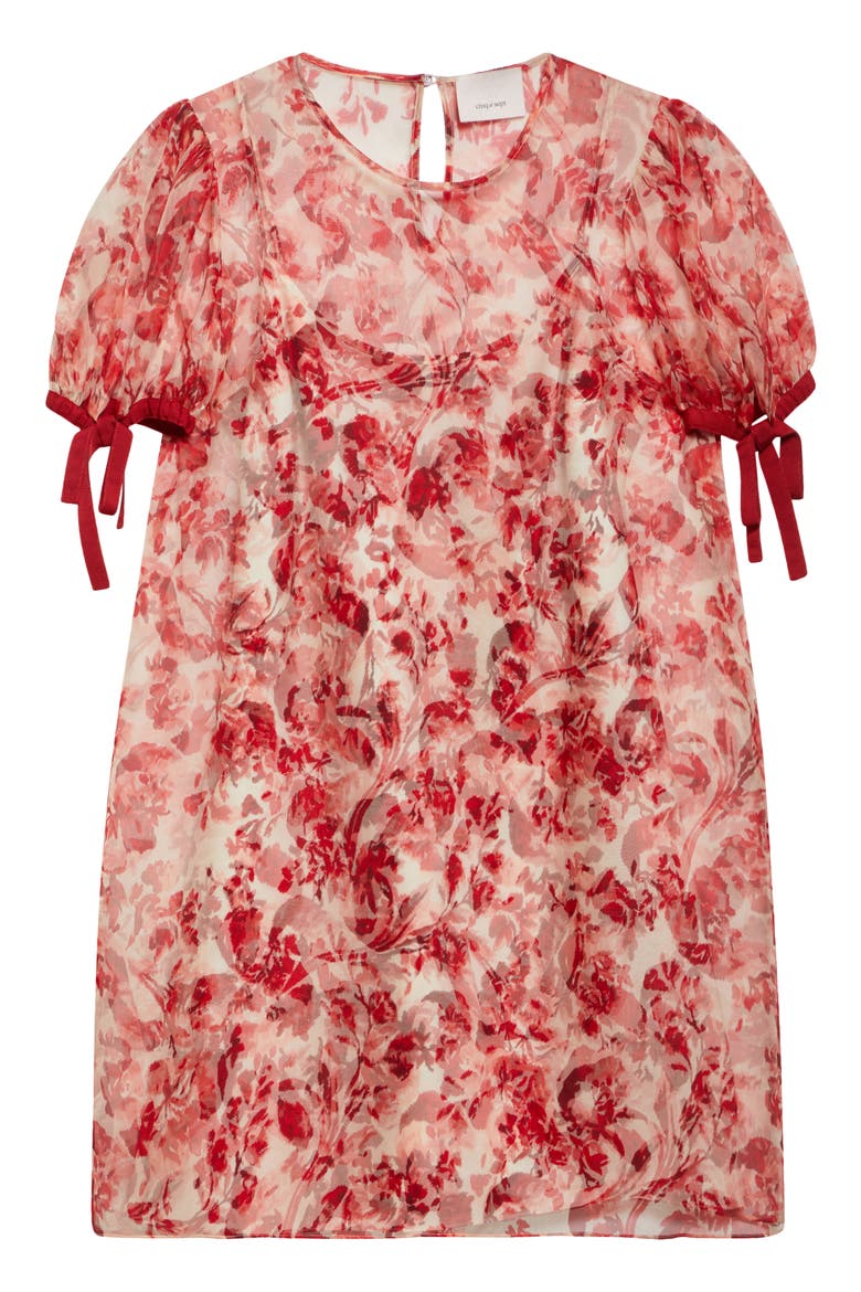 Junette Floral Ribbons Silk Minidress, Alternate, color, CHERRY ROSE MULTI