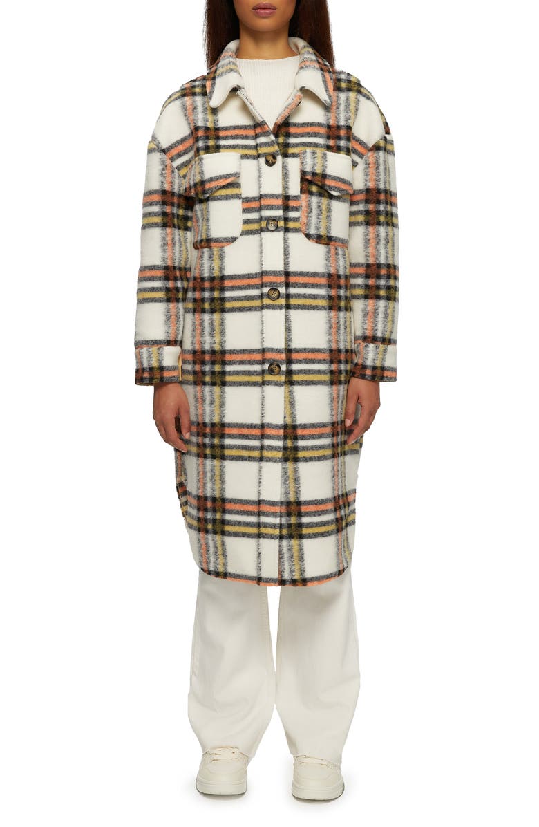 Noize Greta Plaid Felted Shirt Jacket, Main, color, Cream Check