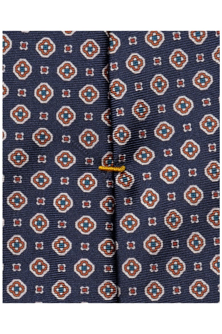 Medallion Printed Silk Tie, Alternate, color, NAVY
