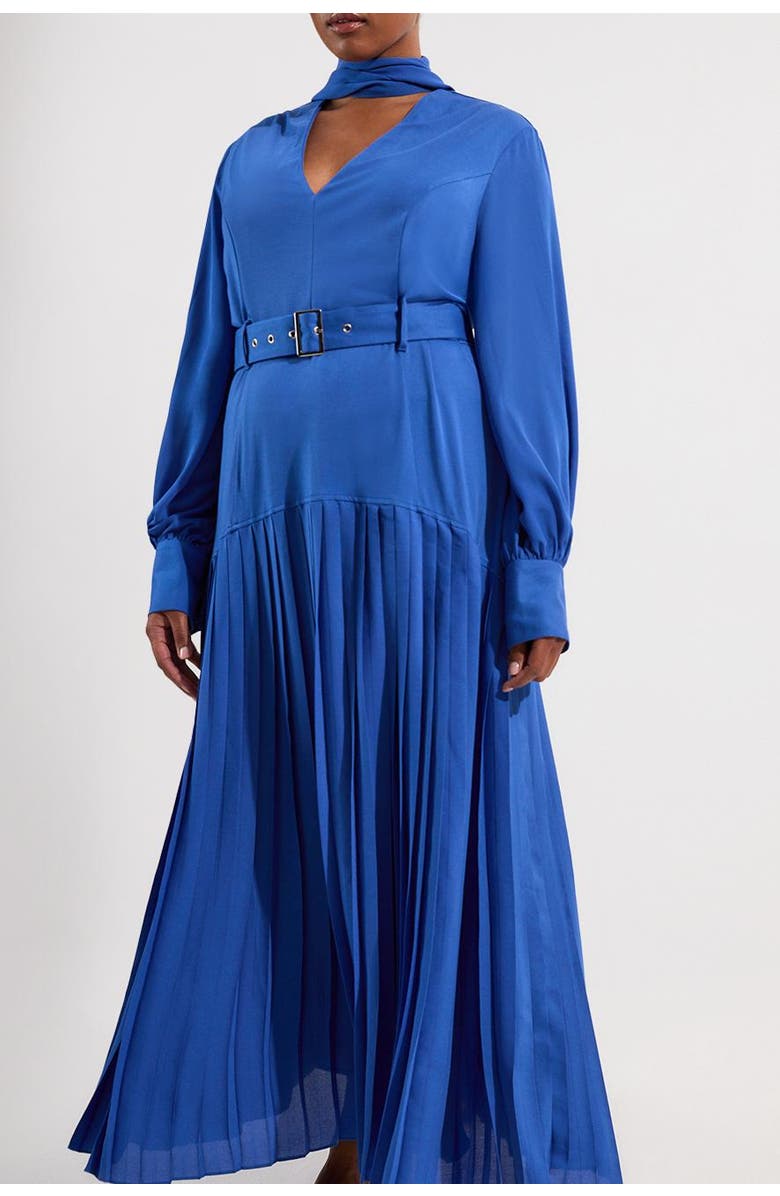 Karen Millen Georgette Mix Midi Dress, Alternate, color, Cobalt