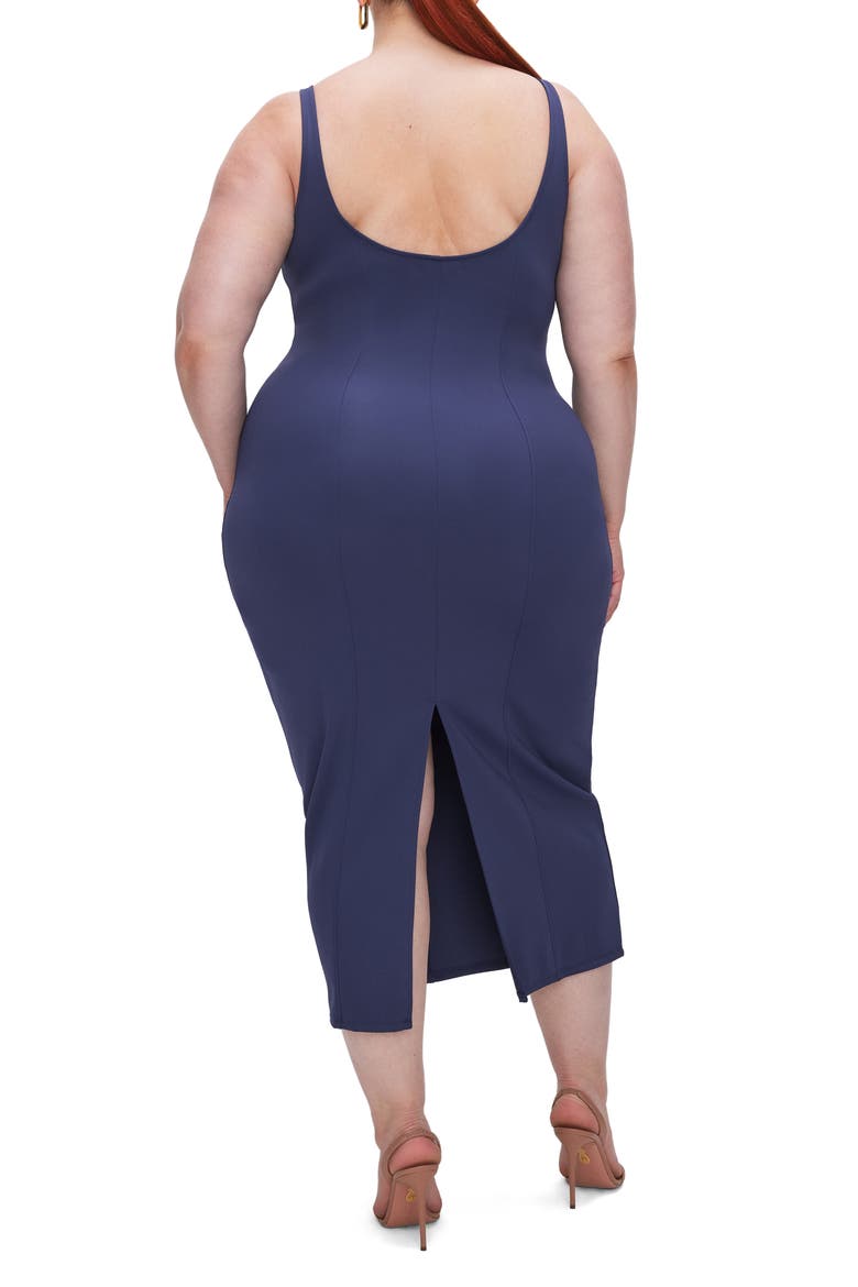 Corset Scuba Midi Dress, Alternate, color, BLUE RINSE